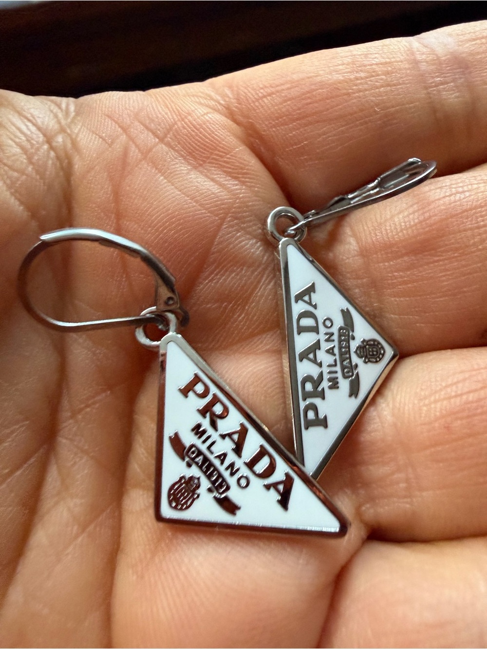 Unbranded Upcycled White / silver Triangle Logo Drop Earrings